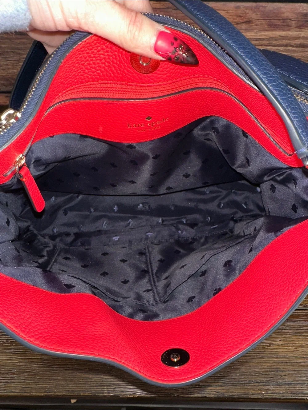 Kate Spade Kailee Tropical Toss shoulder bag in Navy Blue with Colorful pattern